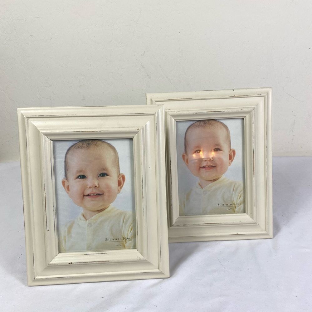 2 Ivory Distressed Wall Hanging Picture Frames 5x7